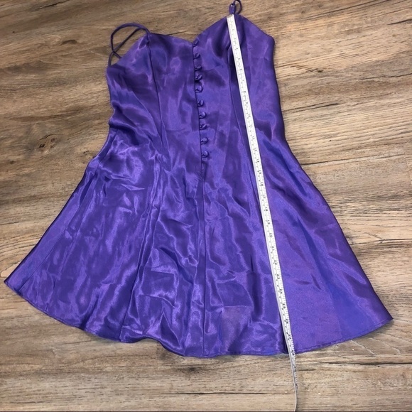 2/$30 Vtg Baby Doll A Line Purple Satin Night Gown Slip w Button Front - Picture 4 of 7